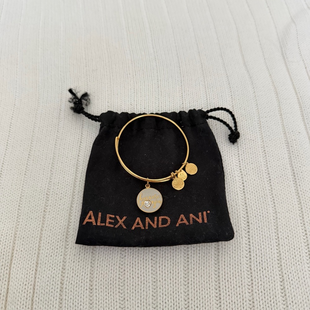 Alex and Ani Because I Love You Heart Diamond Gold and Blue Bracelet